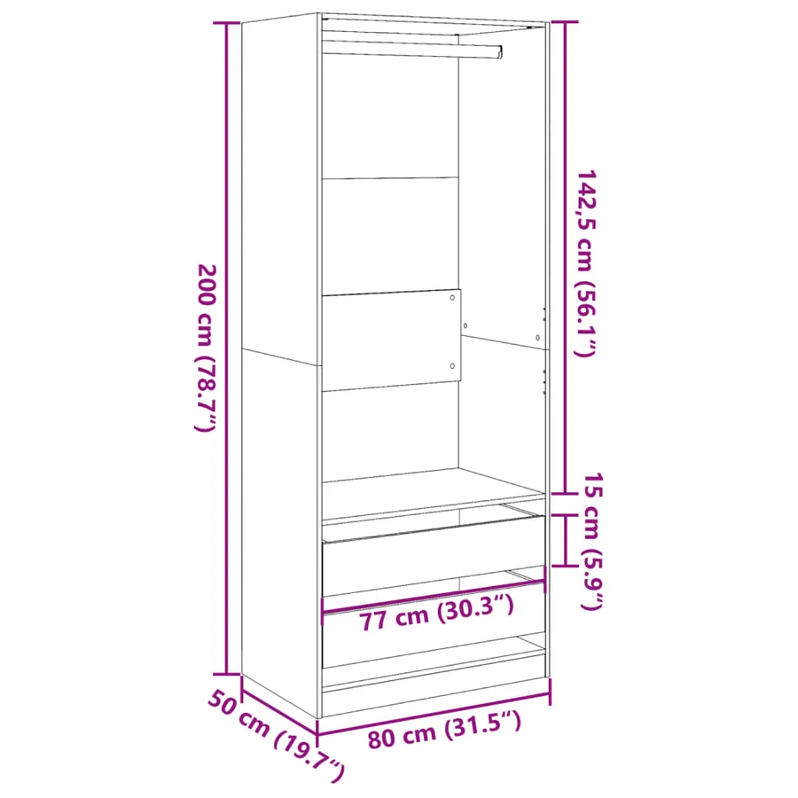 Garde-robe blanc 80x50x200 cm bois d'ingénierie - 10