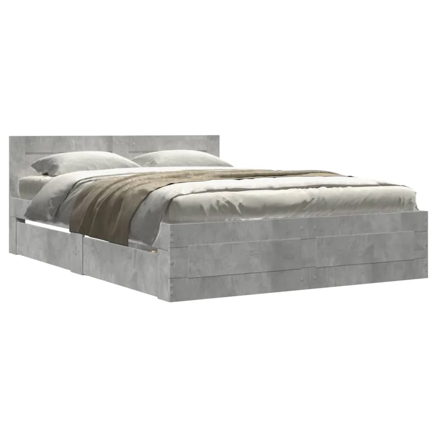 Cadre de lit et tête de lit sans matelas gris béton 120x190 cm - 2