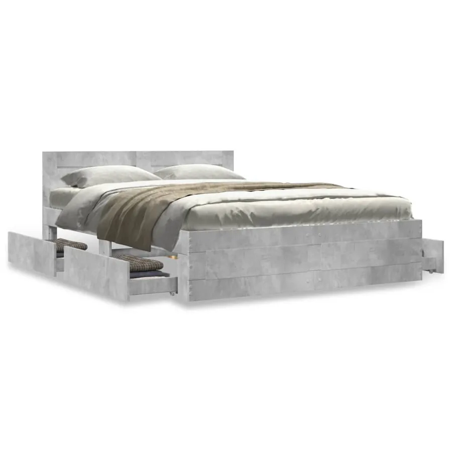 Cadre de lit et tête de lit sans matelas gris béton 120x190 cm - 4