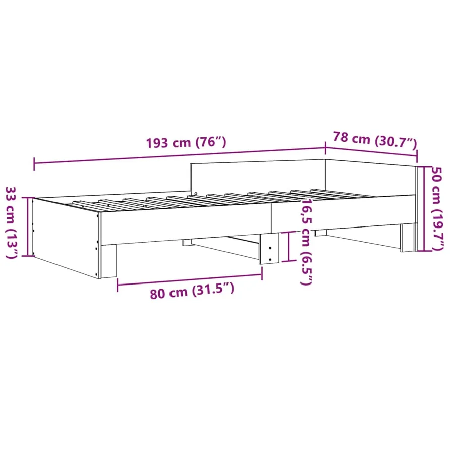 Cadre de lit sans matelas blanc 75x190 cm bois d'ingénierie - 9