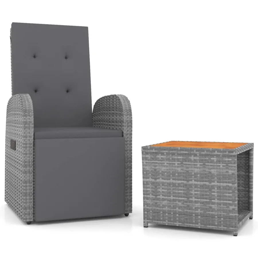 Ensemble de salon de jardin 2 pcs gris poly rotin et acacia - 2