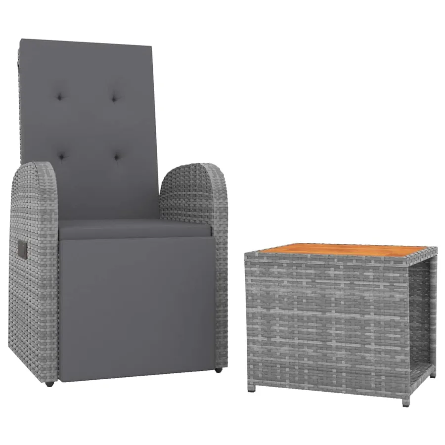 Ensemble de salon de jardin 2 pcs gris poly rotin et acacia - 3