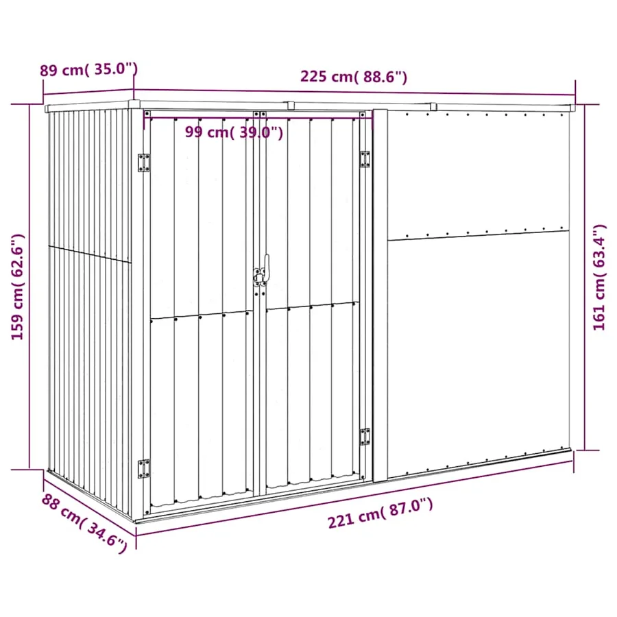Abri à outils de jardin anthracite 225x89x161cm acier galvanisé - 7
