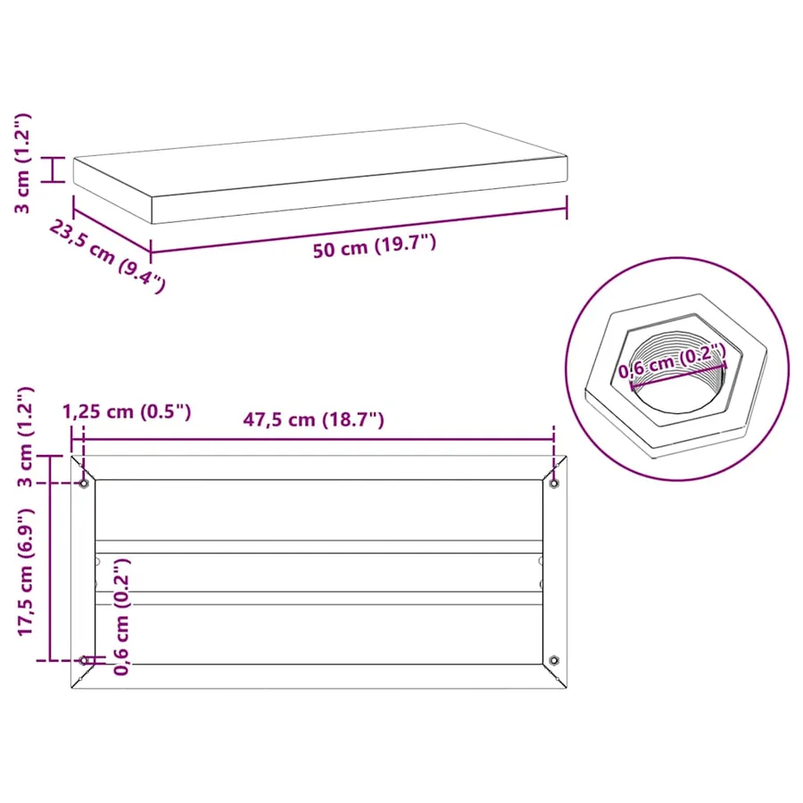 Étagères murales 2 pcs 50x23,5 cm noir acier inoxydable - 10