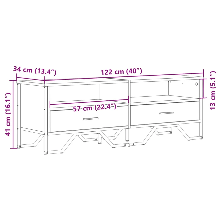 Meuble TV chêne marron 122x34x41 cm bois d'ingénierie - 10