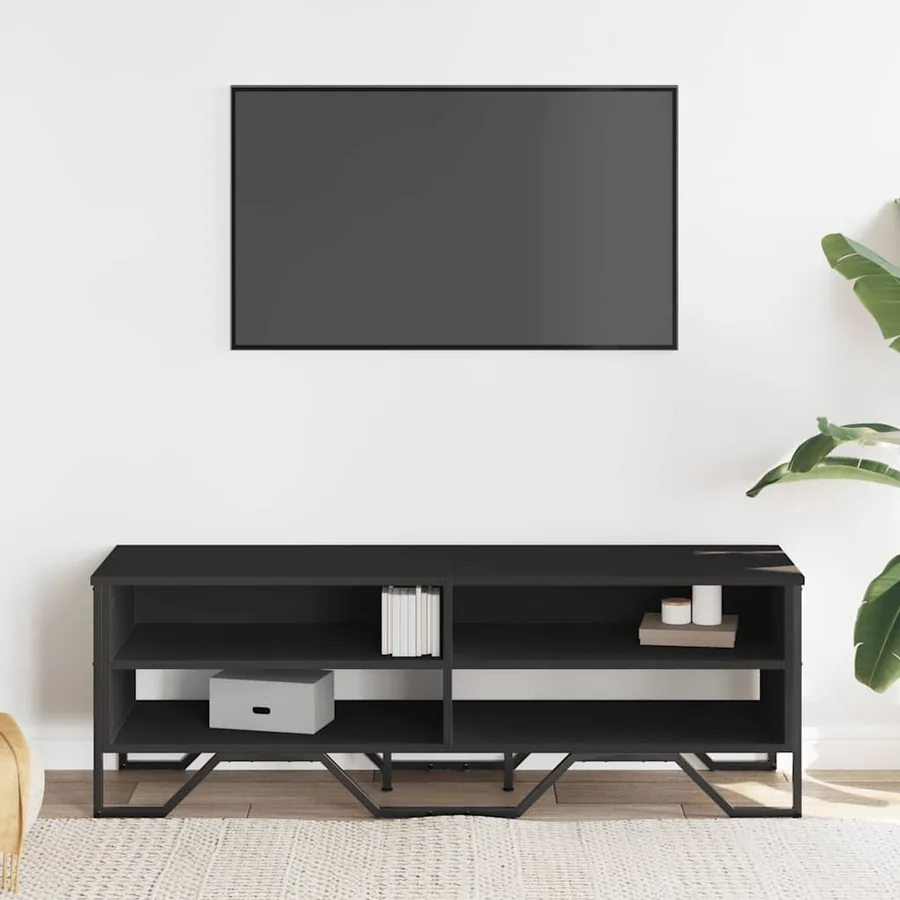 Meuble TV noir 122x34x41 cm bois d'ingénierie - 3
