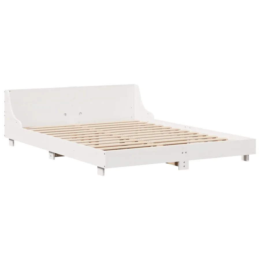 Cadre de lit sans matelas blanc 150x200 cm bois de pin massif - 3