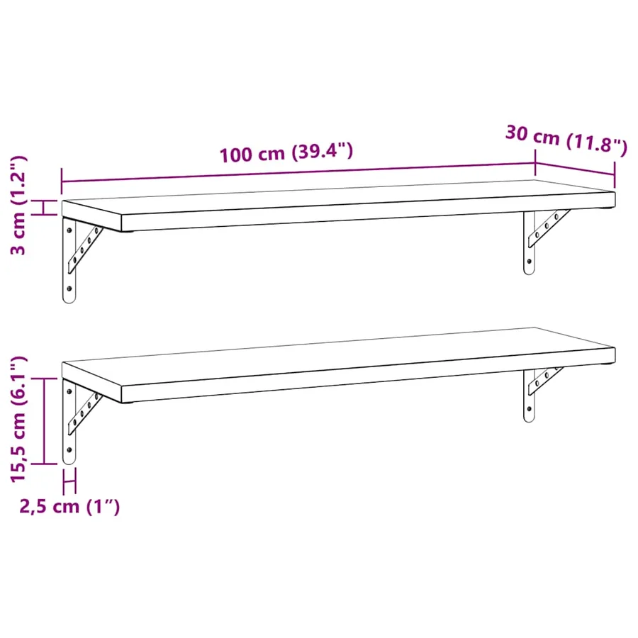 Étagères murales 2 pcs 100x30 cm argenté acier inoxydable - 9