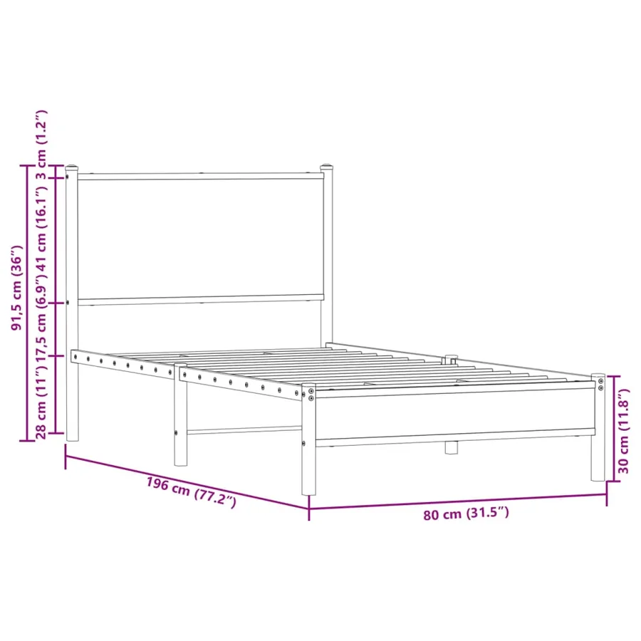 Cadre de lit en métal sans matelas chêne marron 75x190 cm - 10