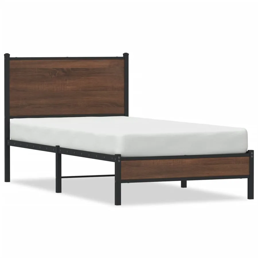 Cadre de lit en métal sans matelas chêne marron 75x190 cm - 2