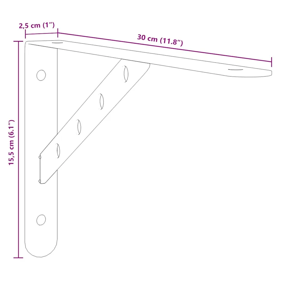 Supports d'étagères 4 pcs 30x2,5x15,5 cm noir acier inoxydable - 12