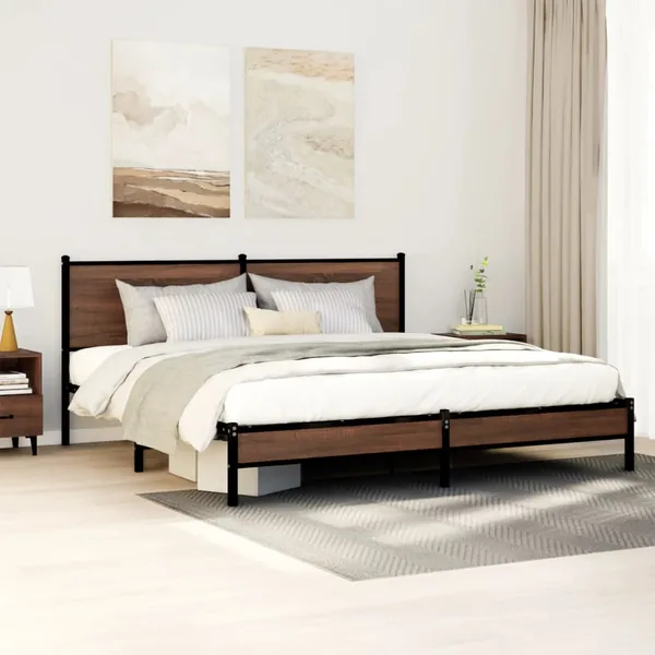 Cadre de lit en métal sans matelas chêne marron 160x200 cm