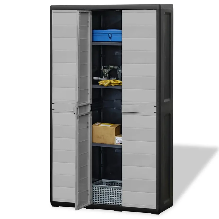 Armoire de rangement de jardin avec 4 étagères Noir et gris - 4