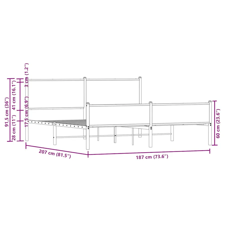 Cadre de lit en métal sans matelas chêne marron 180x200 cm - 10