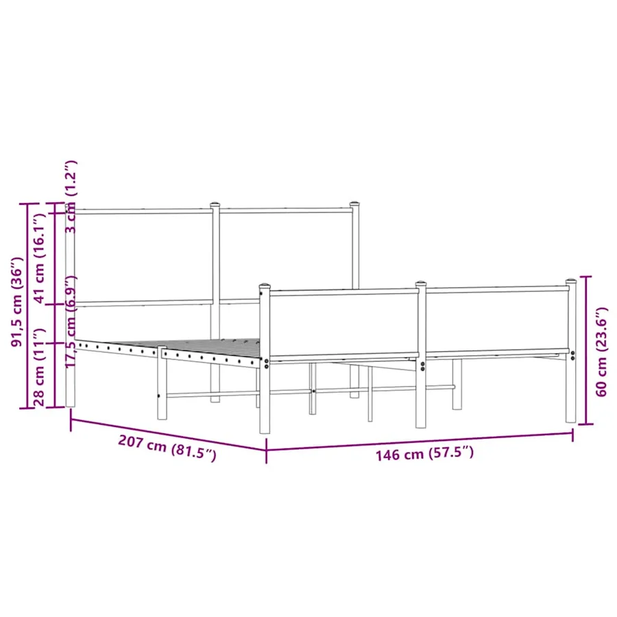Cadre de lit en métal sans matelas chêne marron 140x200 cm - 10