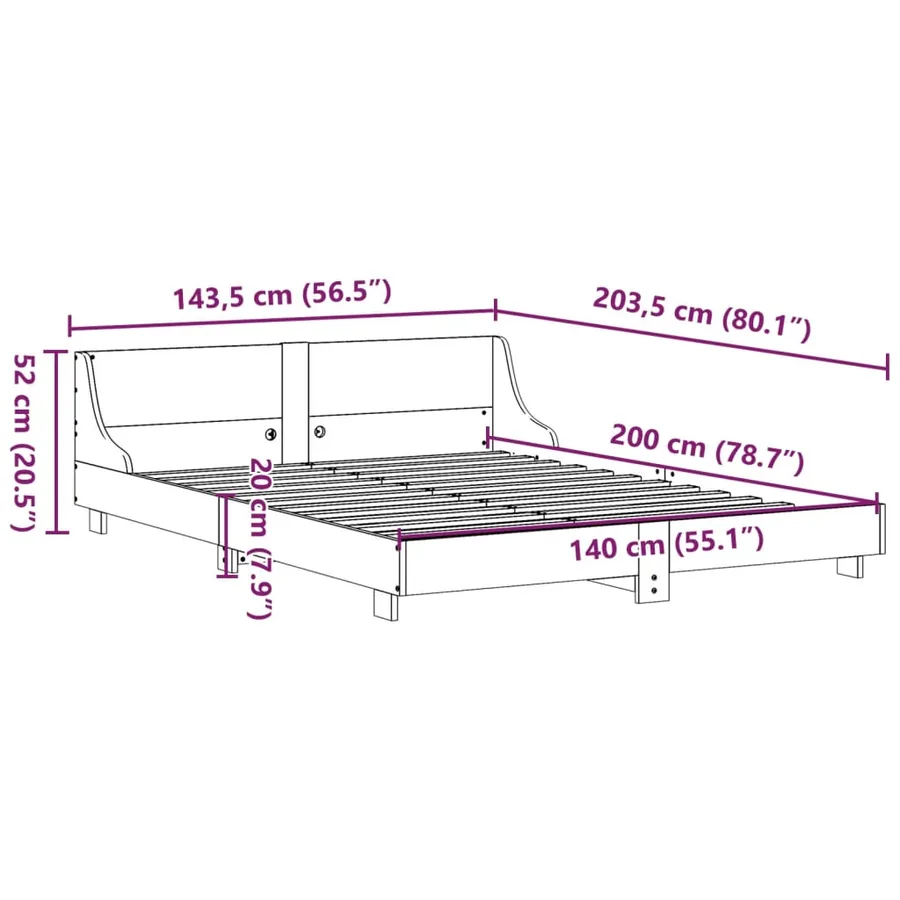 Cadre de lit sans matelas cire marron 140x200cm bois pin massif - 9