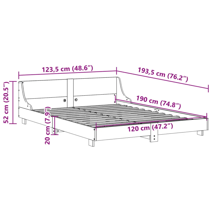 Cadre de lit sans matelas blanc 120x190 cm bois de pin massif - 9
