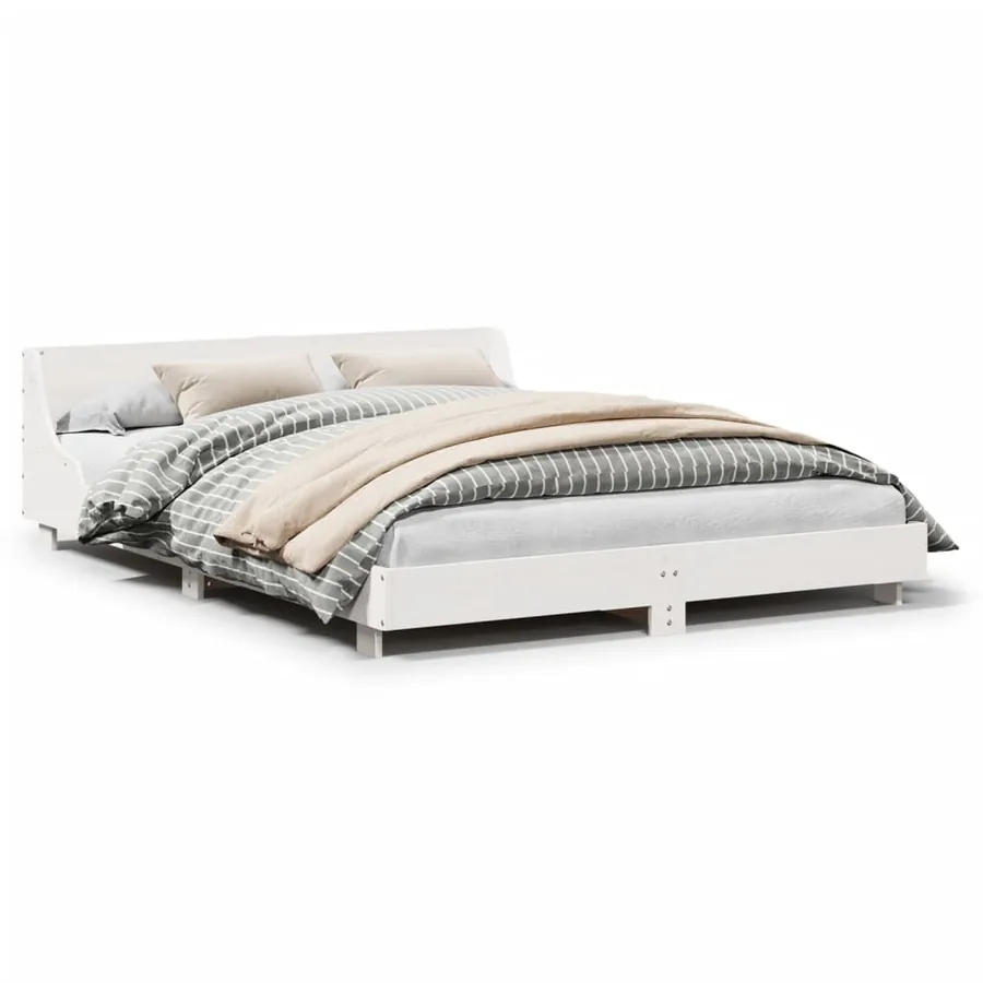 Cadre de lit sans matelas blanc 120x200 cm bois de pin massif - 2