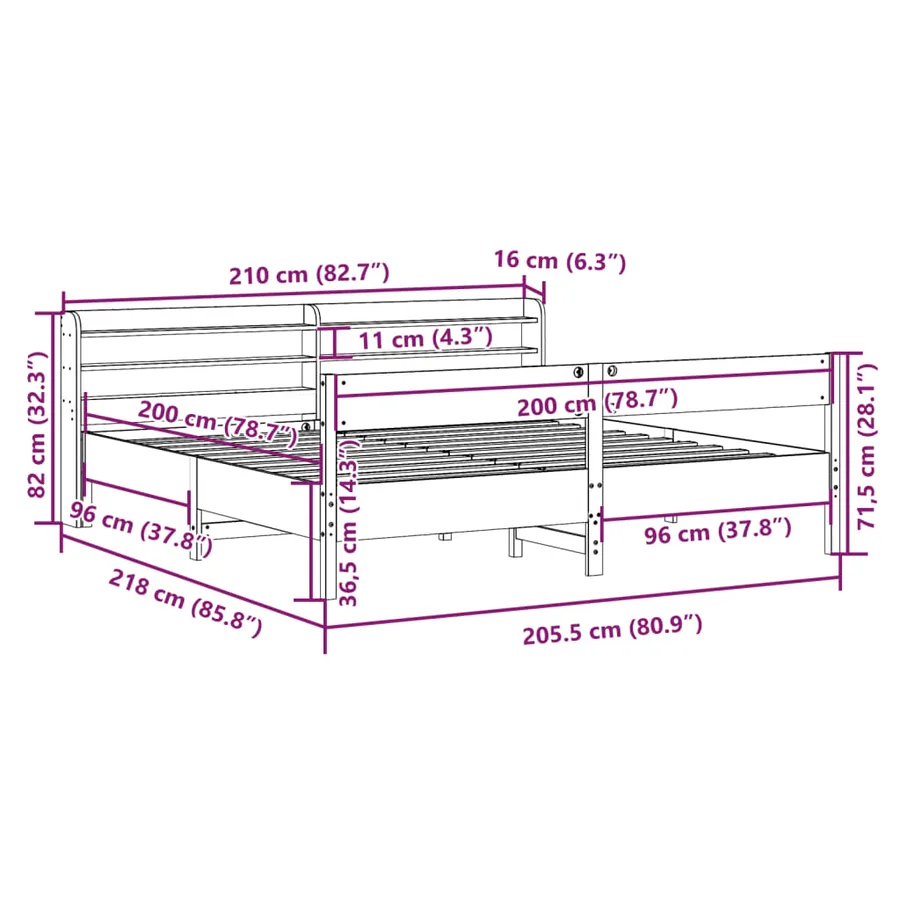 Cadre de lit sans matelas blanc 200x200 cm bois massif de pin - 12