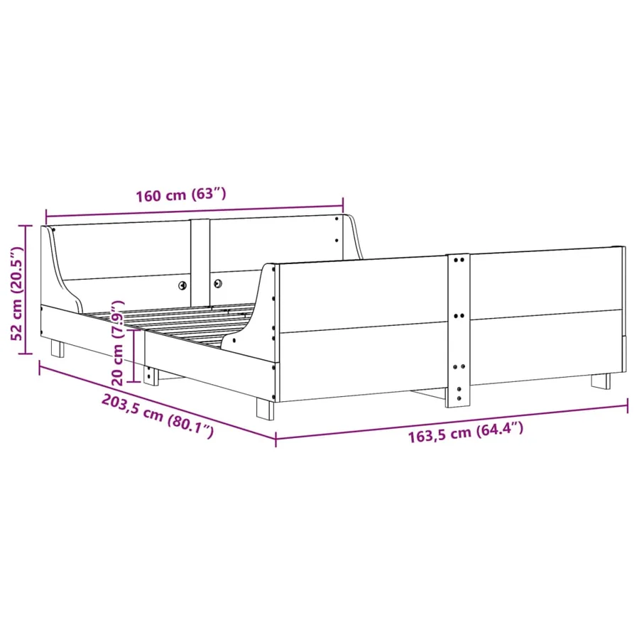 Cadre de lit sans matelas 160x200 cm bois massif de pin - 9