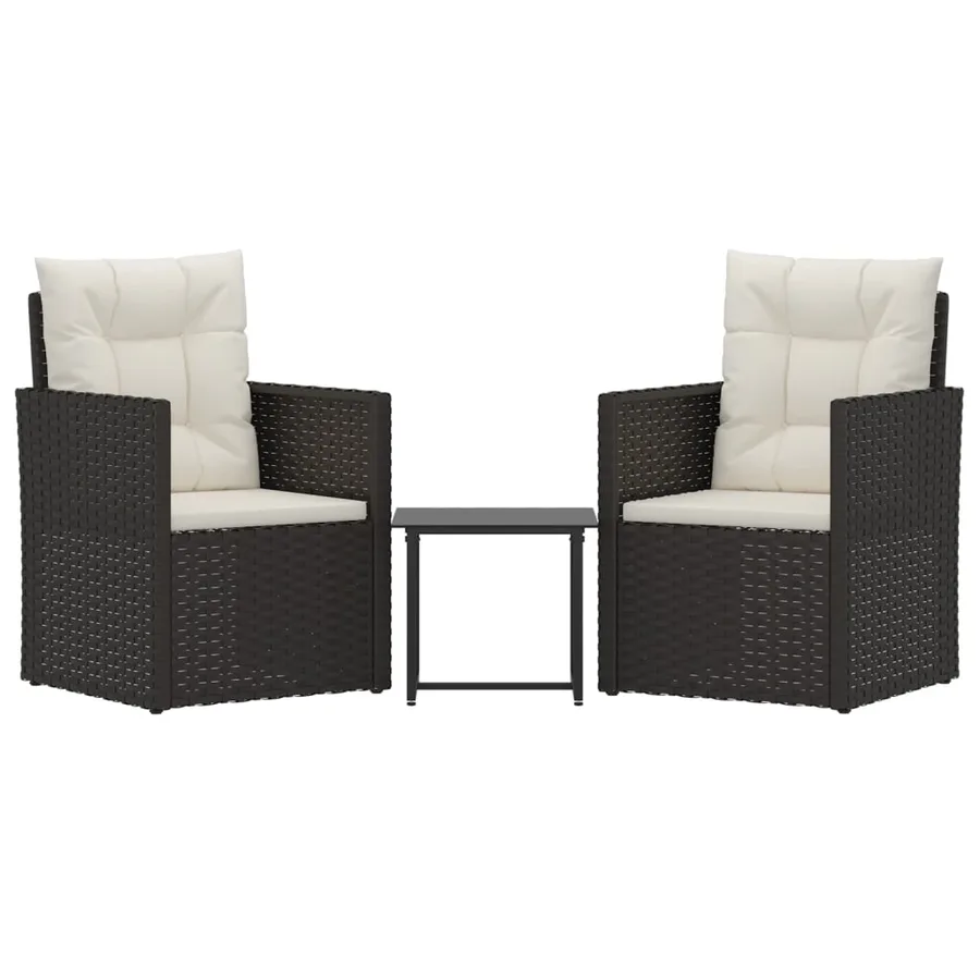 Mobilier d'extérieur 3 pcs avec coussins Résine tressée Noir - 2