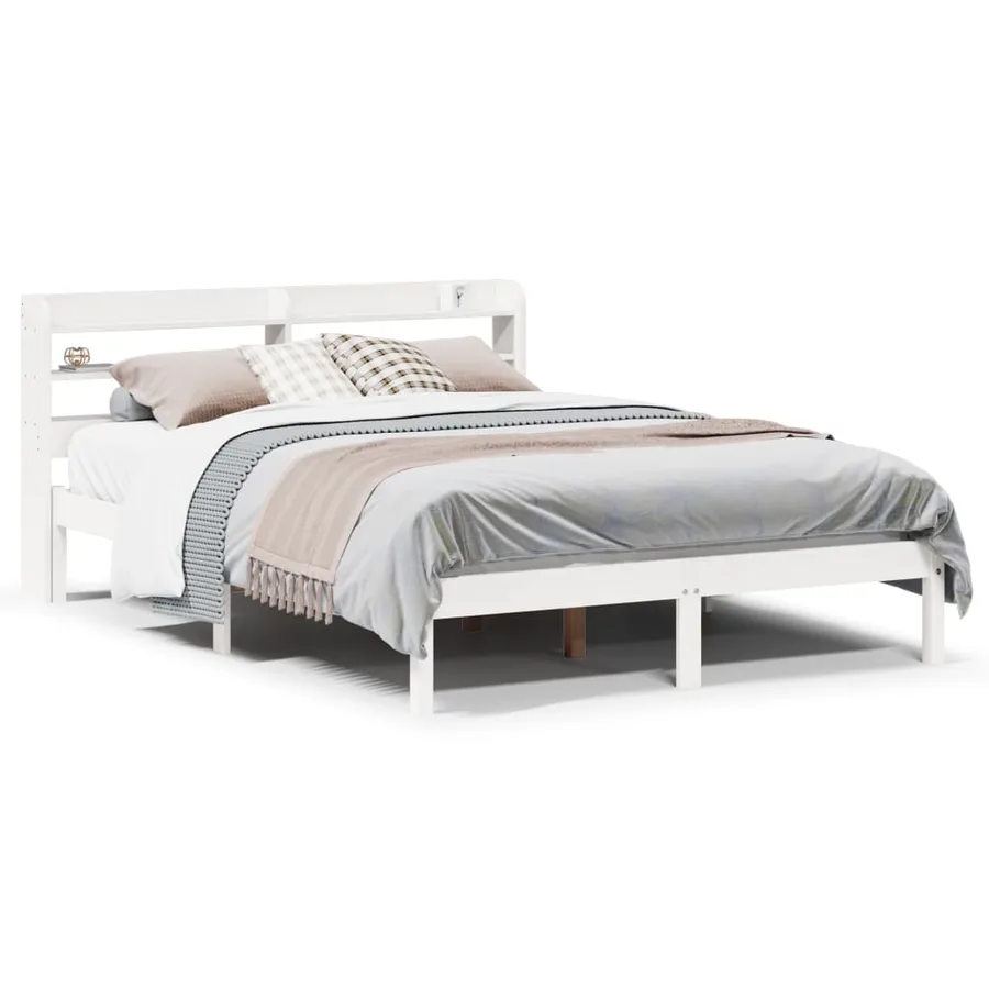 Cadre de lit sans matelas blanc 140x200 cm bois de pin massif - 2
