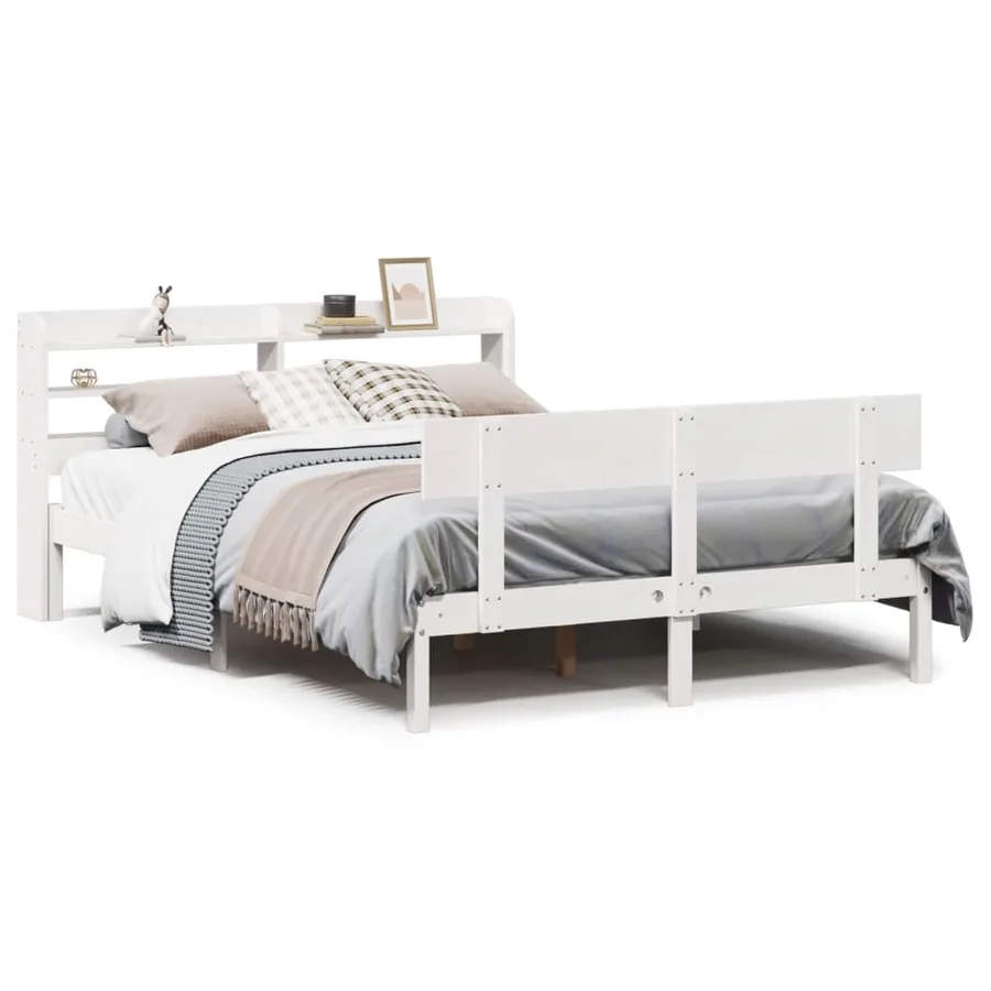 Cadre de lit sans matelas blanc 140x190 cm bois de pin massif - 2