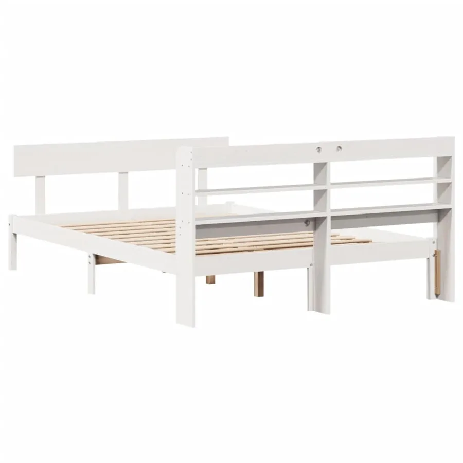 Cadre de lit sans matelas blanc 140x190 cm bois de pin massif - 6