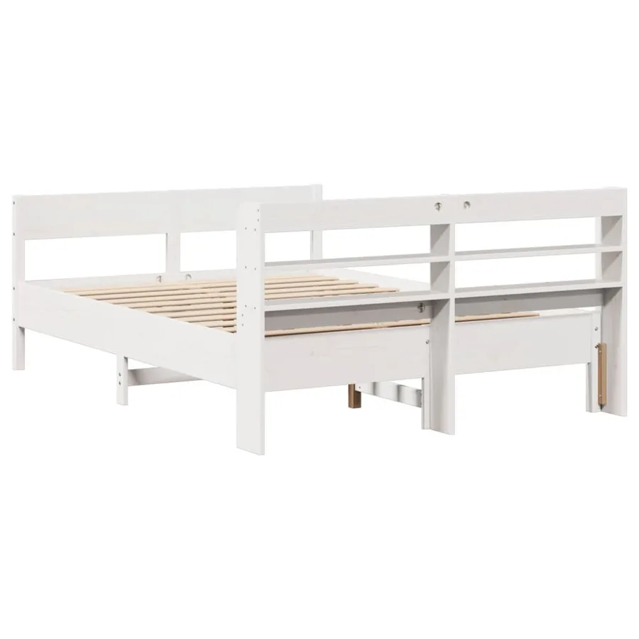 Cadre de lit sans matelas blanc 140x190 cm bois de pin massif - 6