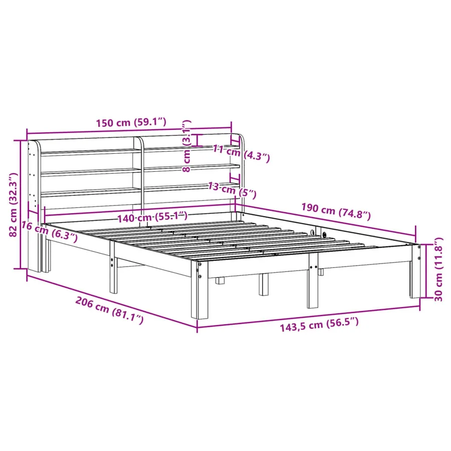 Cadre de lit avec tête de lit sans matelas blanc 140x190 cm - 11