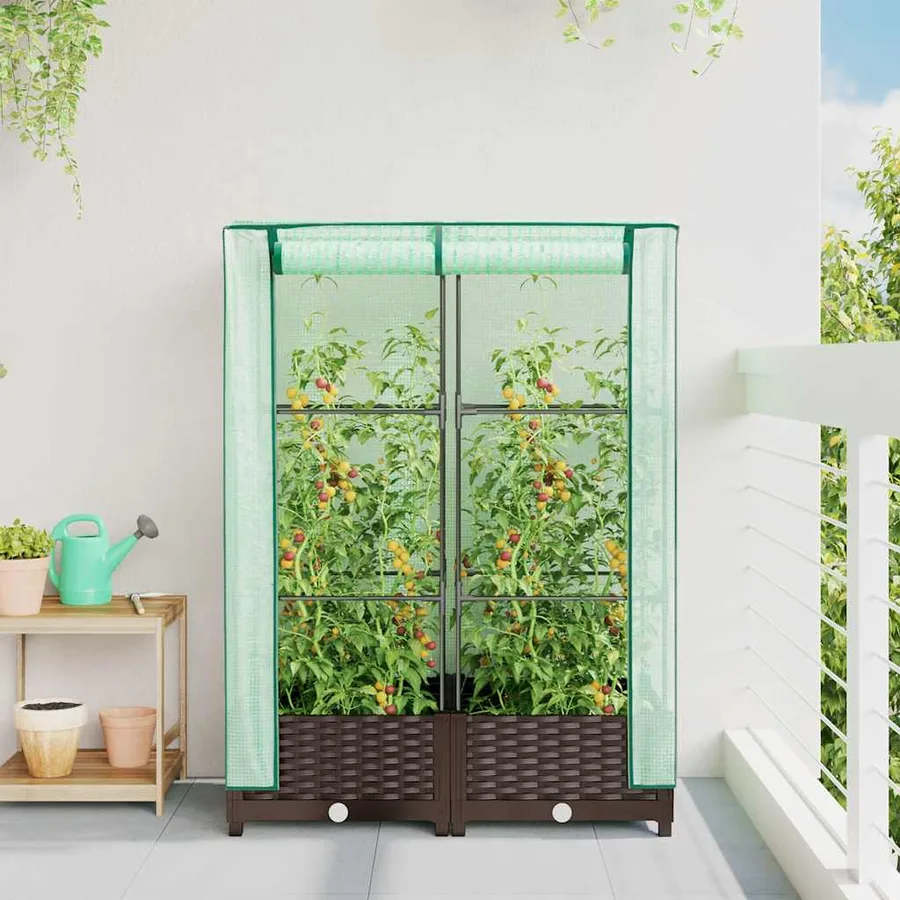 Jardinière surélevée avec housse aspect rotin 80x40x123 cm - 3