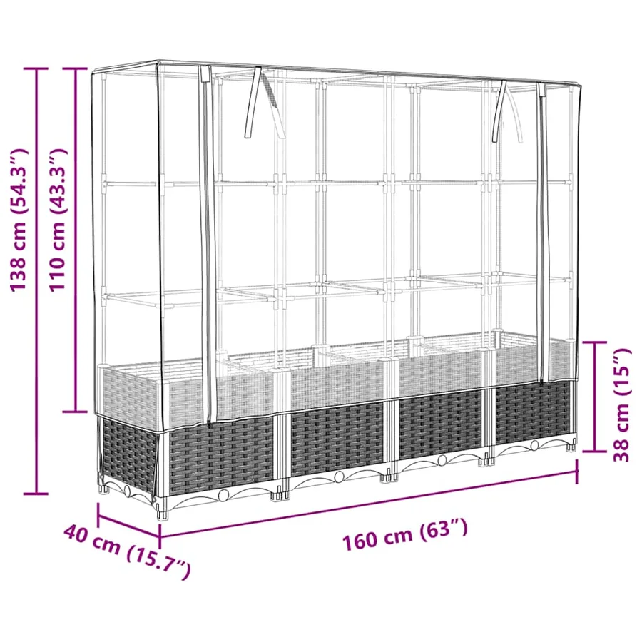 Jardinière surélevée avec housse aspect rotin 160x40x138 cm - 9