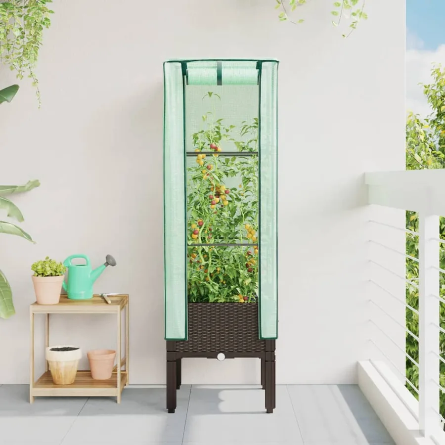 Jardinière surélevée avec housse aspect rotin 40x40x140 cm - 3