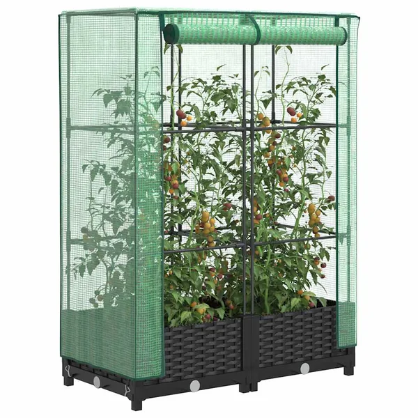 Jardinière surélevée avec housse aspect rotin 80x40x123 cm