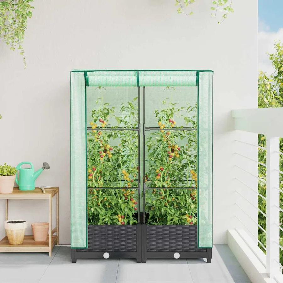 Jardinière surélevée avec housse aspect rotin 80x40x123 cm - 3