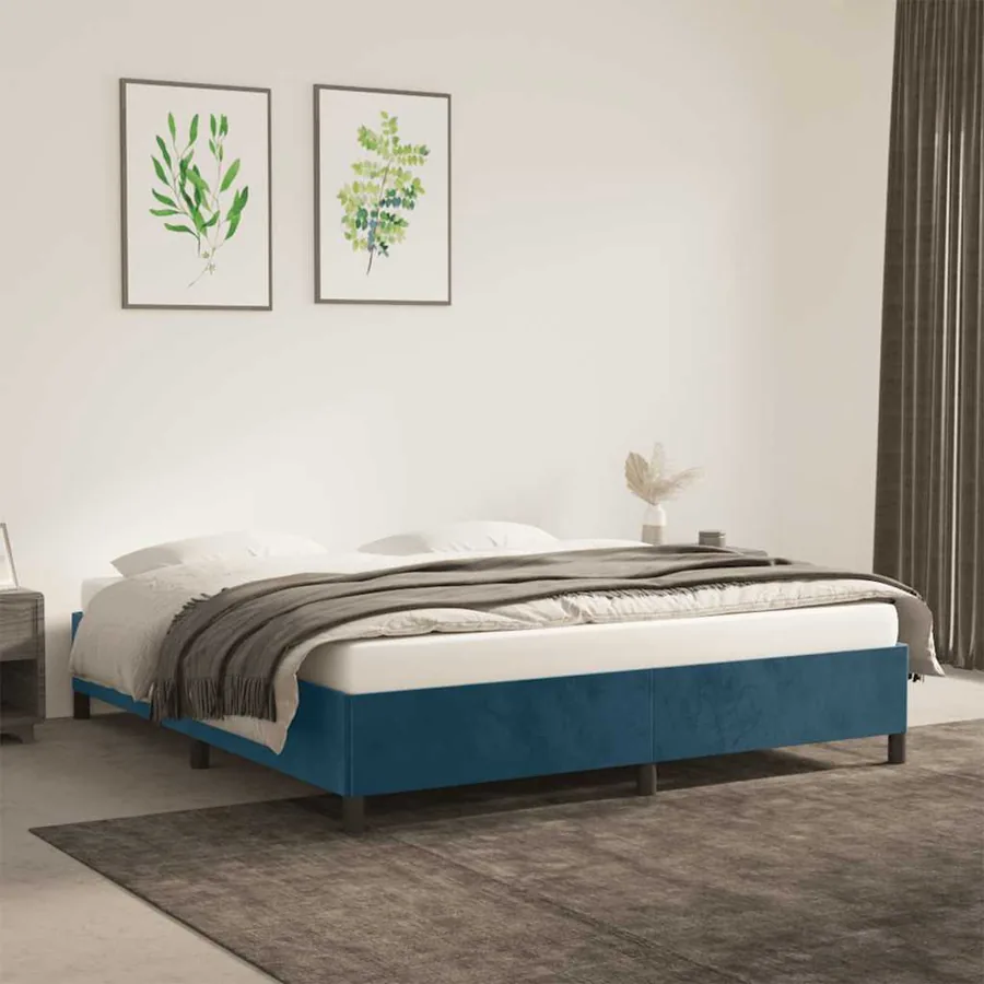 Cadre de lit sans matelas bleu foncé 180x200 cm velours