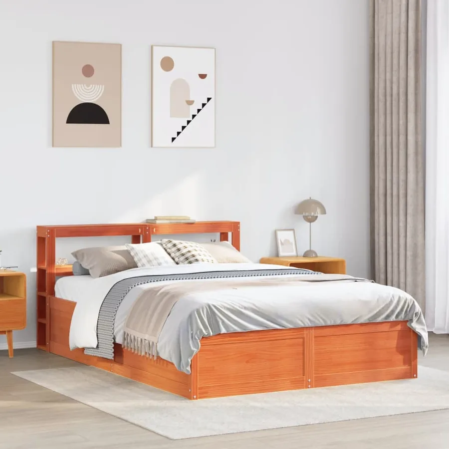 Cadre de lit avec tête de lit cire marron 120x190cm bois de pin - 3