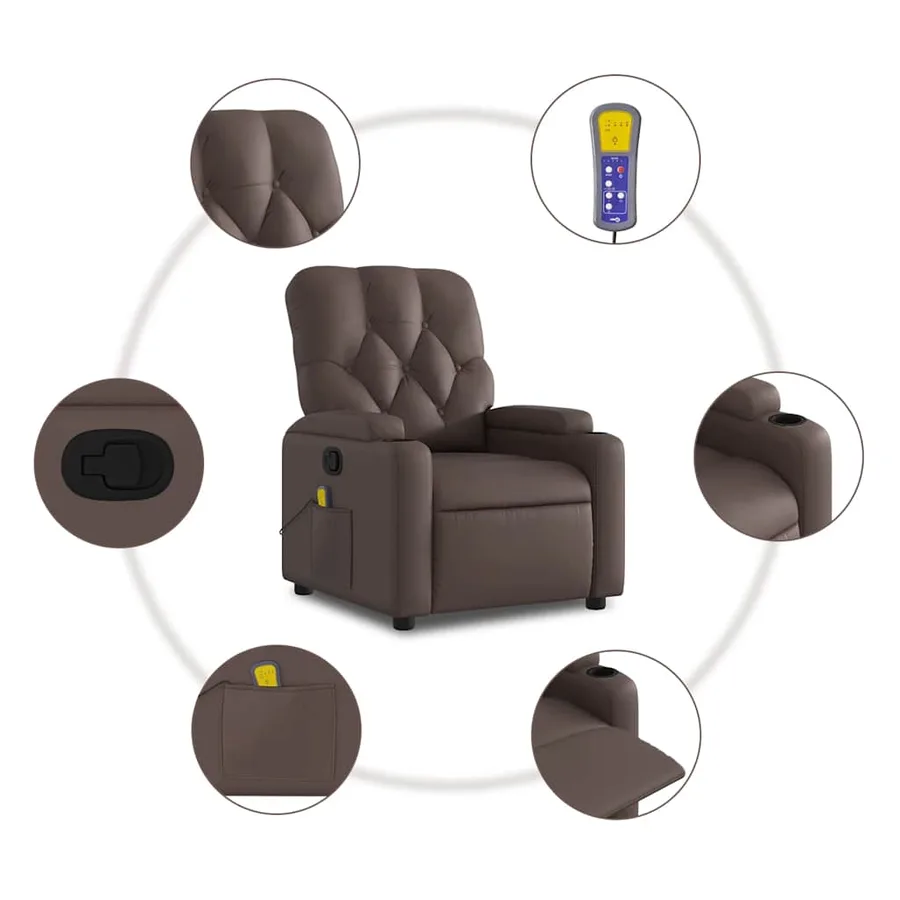 Fauteuil de massage inclinable Marron Similicuir - 6