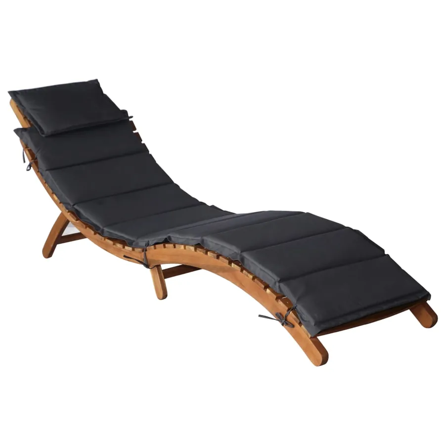Chaise longue avec coussin Bois d'acacia solide Gris foncé