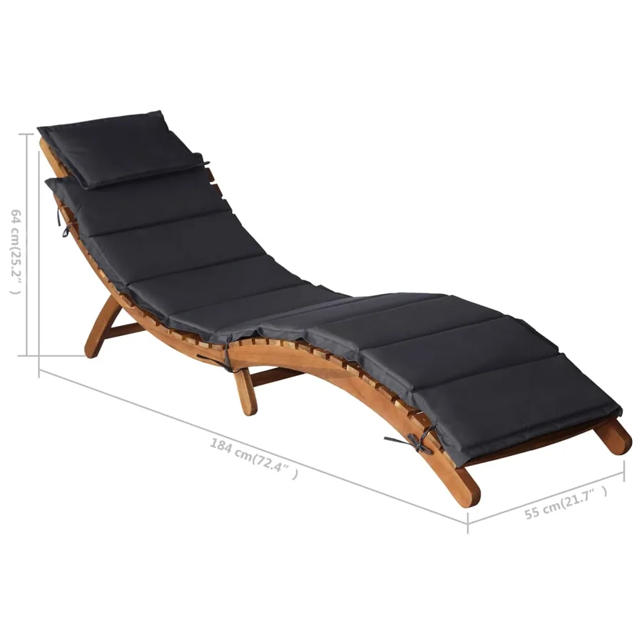 Chaise longue avec coussin Bois d'acacia solide Gris foncé - 11