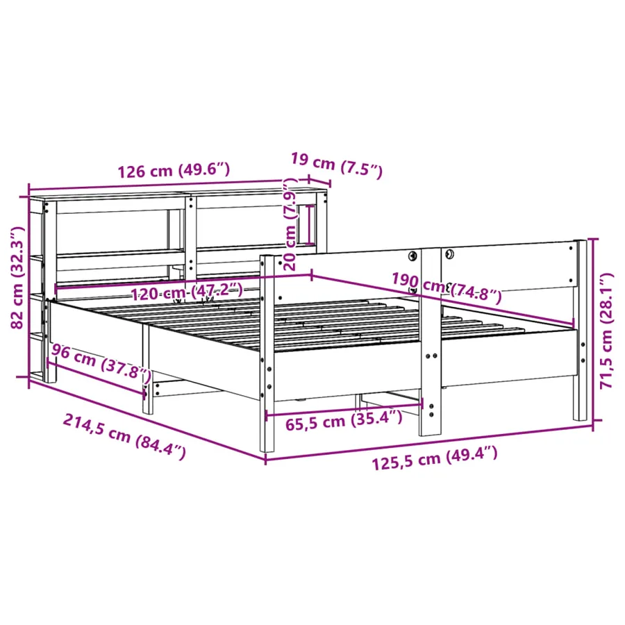 Cadre de lit sans matelas cire marron 120x190cm bois pin massif - 12