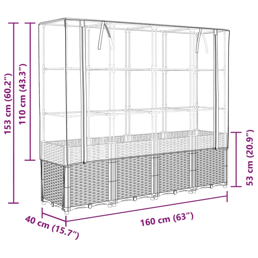 Jardinière surélevée avec housse aspect rotin 160x40x153 cm - 9