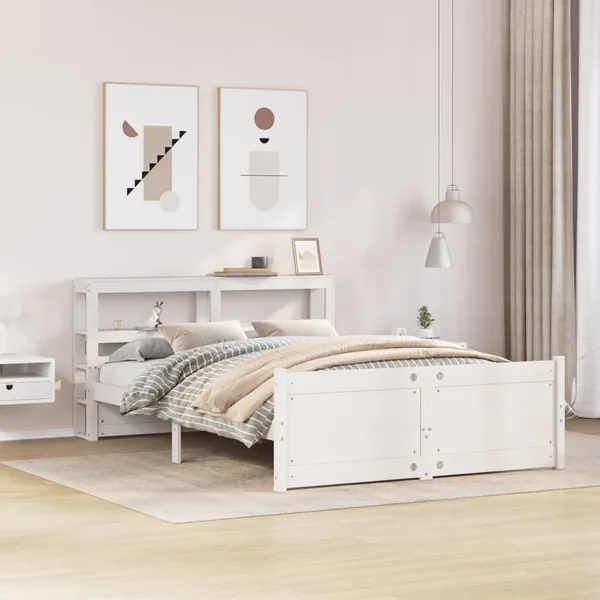 Cadre de lit avec tête de lit sans matelas blanc 150x200 cm