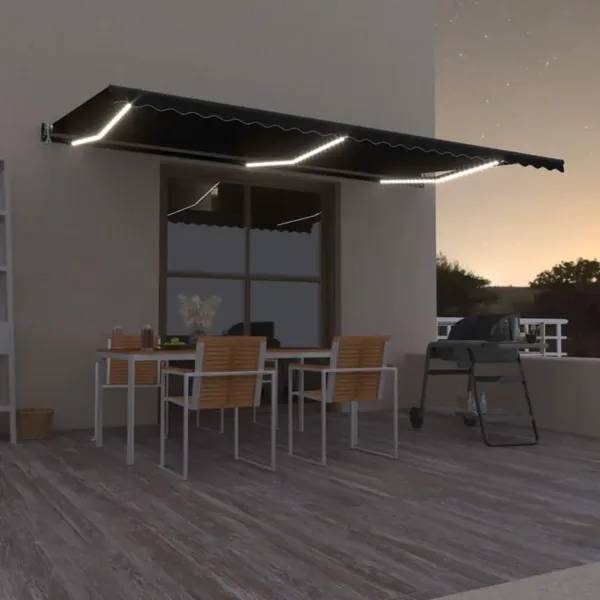 Auvent automatique capteur de vent et LED 600x350 cm Anthracite