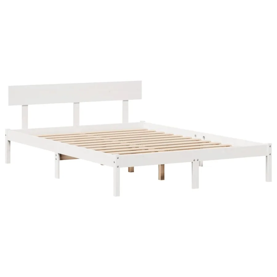Cadre de lit sans matelas blanc 135x190 cm bois de pin massif - 7
