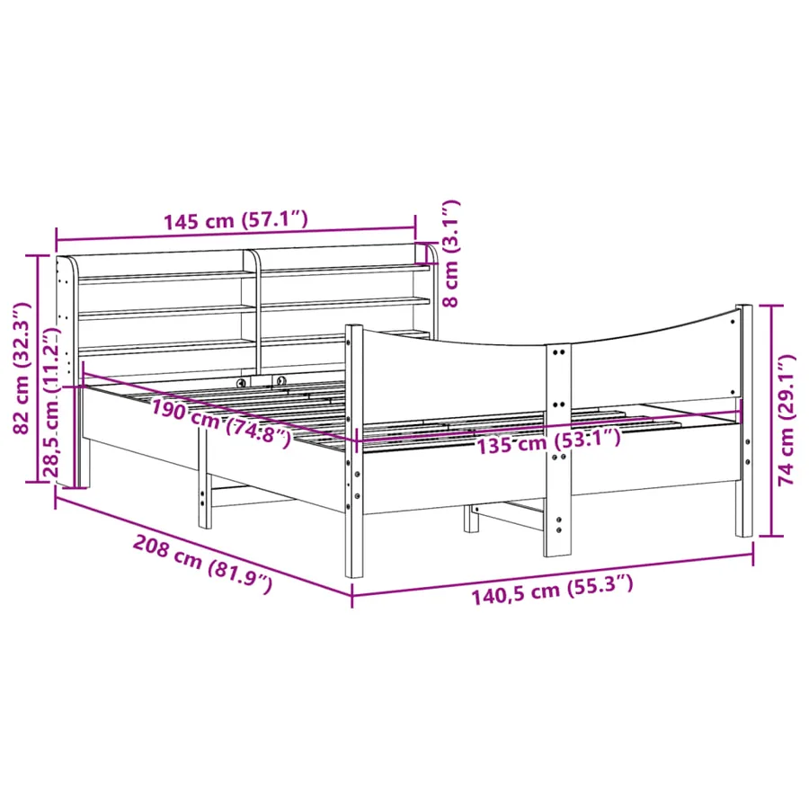 Cadre de lit avec tête de lit blanc 135x190 cm bois pin massif - 11