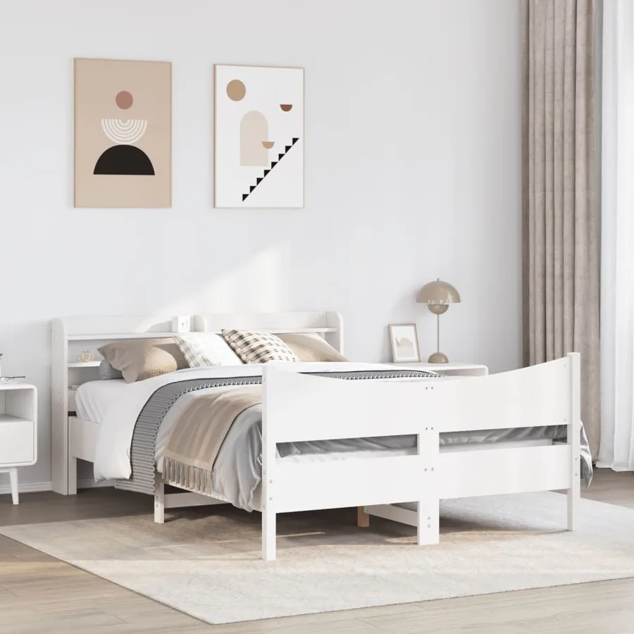 Cadre de lit avec tête de lit blanc 135x190 cm bois pin massif - 3