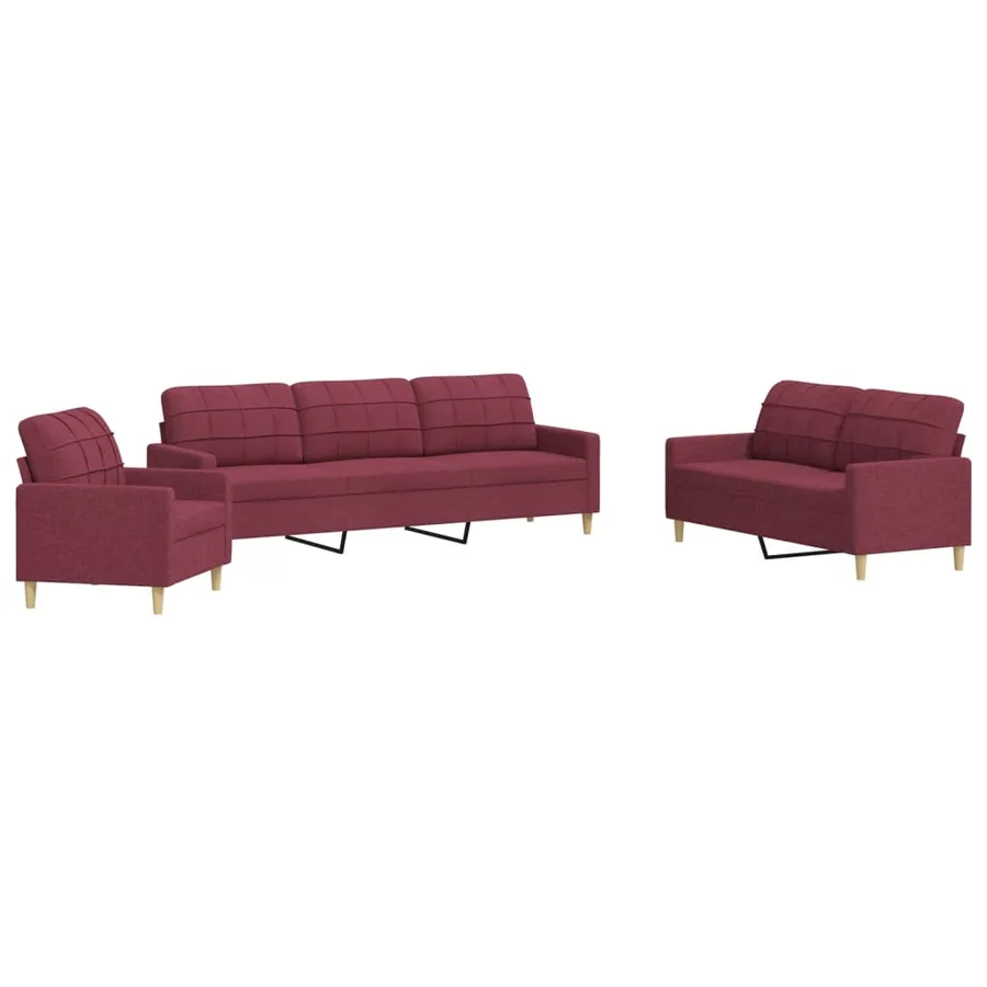 Ensemble de canapés 3 pcs rouge bordeaux tissu - 2