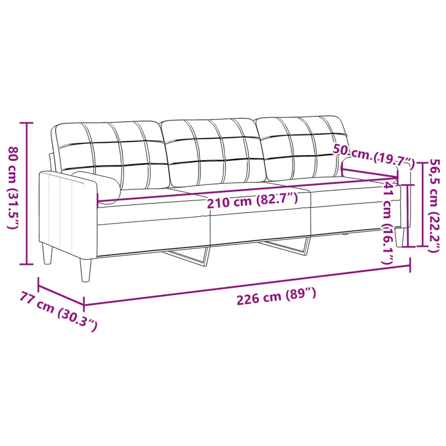 Canapé 3 places avec oreillers décoratifs bordeaux 210 cm tissu - 7