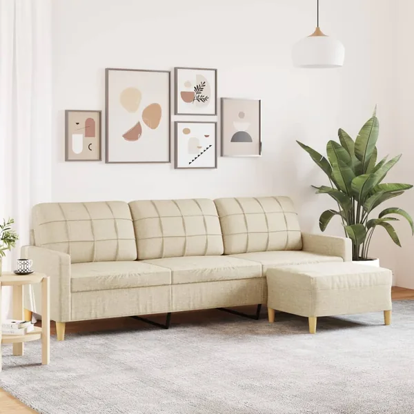 Canapé à 3 places avec repose-pieds Crème 210 cm Tissu